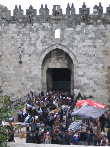 Jerusalem market at the Damascus Gate in the wall of the old city